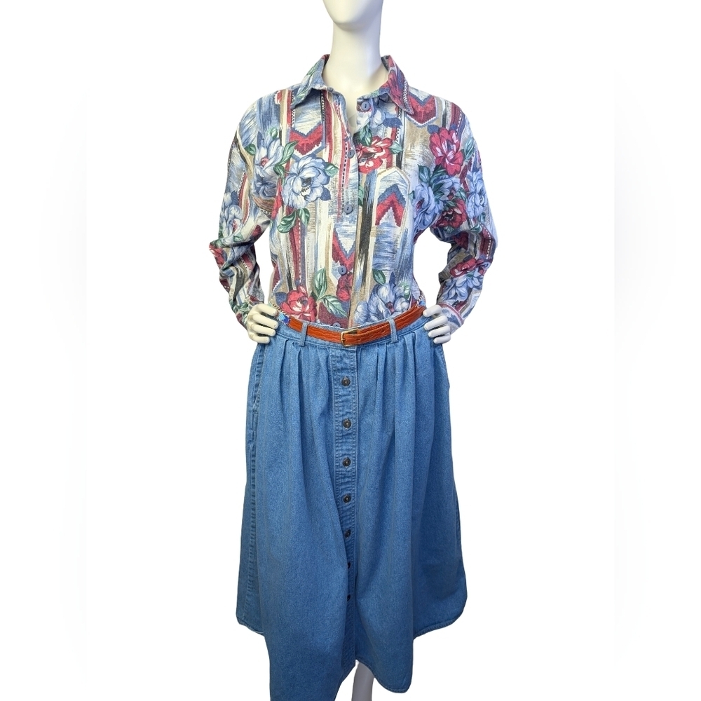 Reitmans 90s Vintage Made in Canada 100% Cotton Western Floral Button Up Small